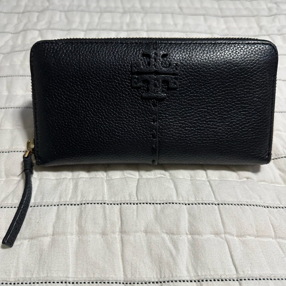 Tory Burch Handbags - Tory Burch Black Pebbled Leather Zip-Around Wallet